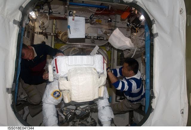 NASA image: Extravehicular Mobility Unit (EMU) Preparations for STS-119 Extravehicular Activity (EVA) 2