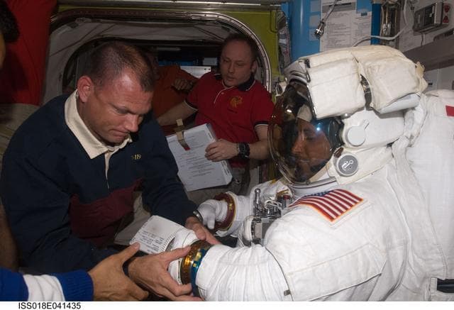 NASA image: STS-119 Extravehicular Activity (EVA) 2 Extravehicular Mobility Unit (EMU) Doff