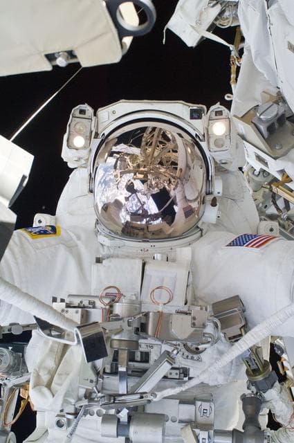 NASA image: Arnold on P3 Truss for P3 Nadir UCCAS Deployment during STS-119 Extravehicular Activity (EVA) 3