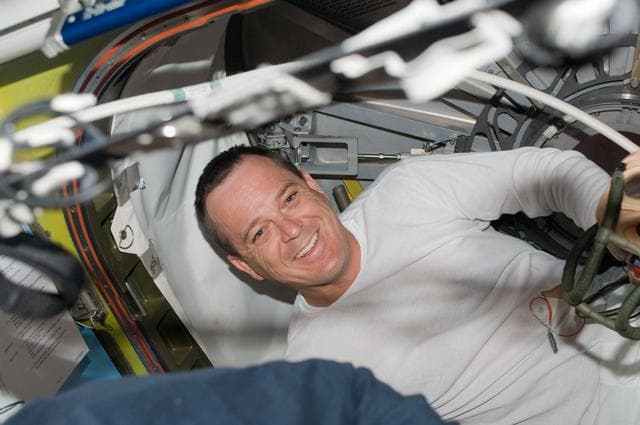 NASA image: Extravehicular Mobility Unit (EMU) Preparations in Joint Airlock Quest