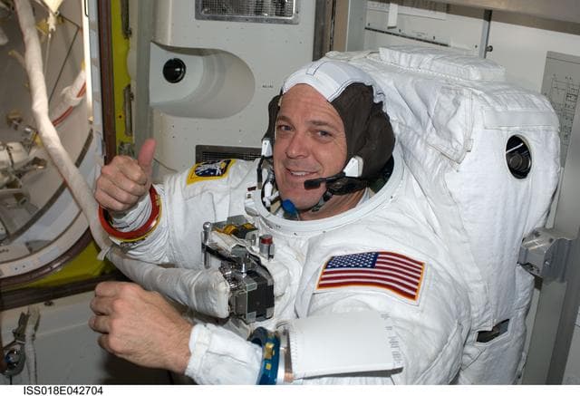 NASA image: Extravehicular Mobility Unit (EMU) Preparations in Joint Airlock Quest