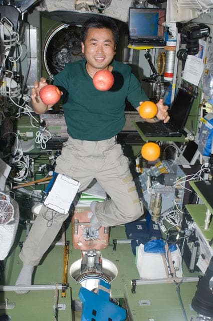 NASA image: Wakata with fruit in Service Module (SM)