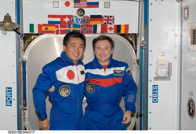 NASA image: Expedition 18 Crew Photo in Node 2 Harmony with Wakata and Lonchakov