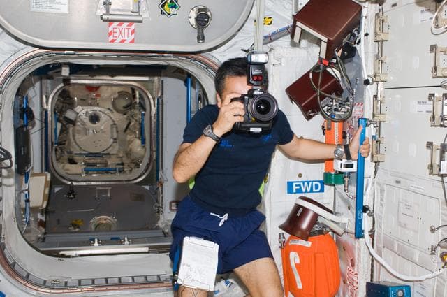 NASA image: Wakata with camera in European Laboratory Columbus