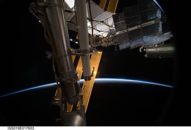 NASA image: Looking out the port/foward looking window of the Docking Compartment
