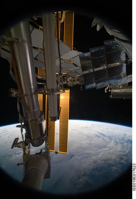 NASA image: Looking out the port/foward looking window of the Docking Compartment