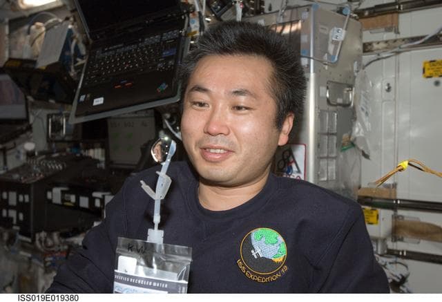 NASA image: Wakata with Purified Recycled water
