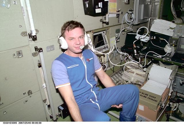 NASA image: Gizenko talks to ground controllers from Service Module