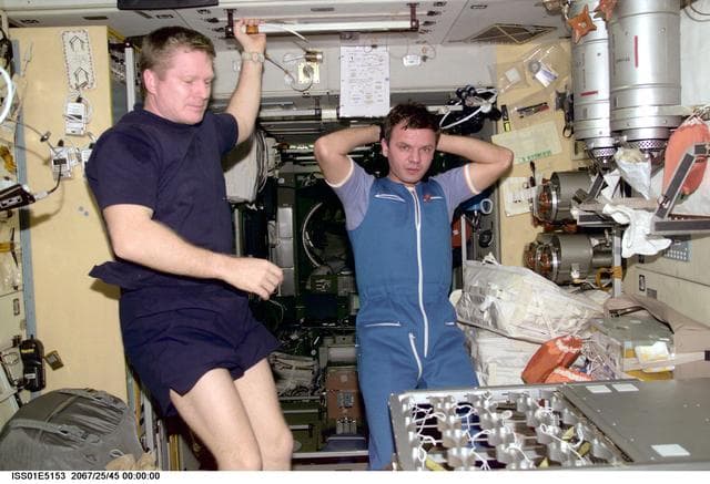 NASA image: Shepherd and Gidzenko in Service Module