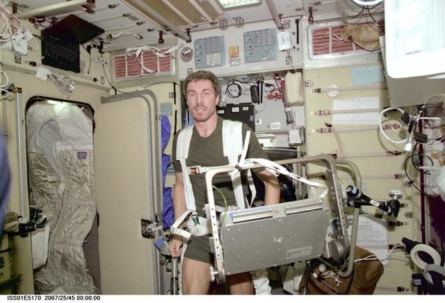 NASA image: Krikalev on ergometer in Service module