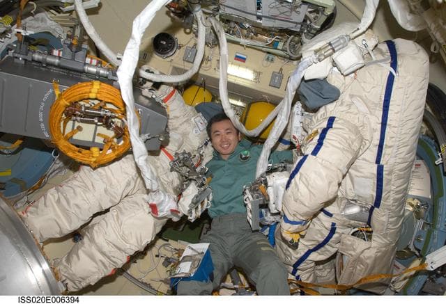 NASA image: Wakata with Orlan-M suit  for EVA-22