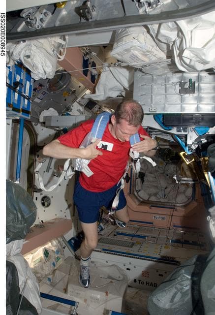 NASA image: De Winne stows exercise equipment in the Node 1