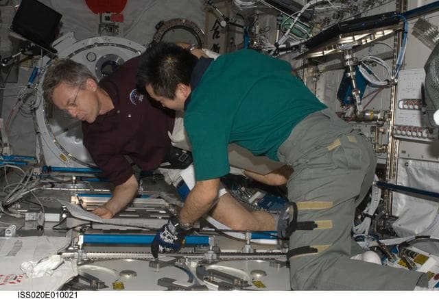NASA image: Wakata and Thirsk with MELFI in KIBO