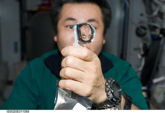 NASA image: Wakata with water bubble in Node 2