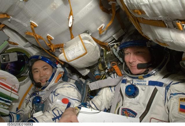 NASA image: Padalka and Wakata during  Soyuz TMA-14 relocation