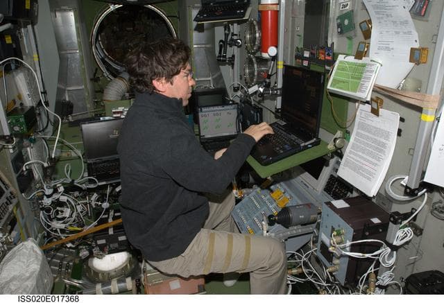NASA image: Barratt during Soyuz descent training in Service Module