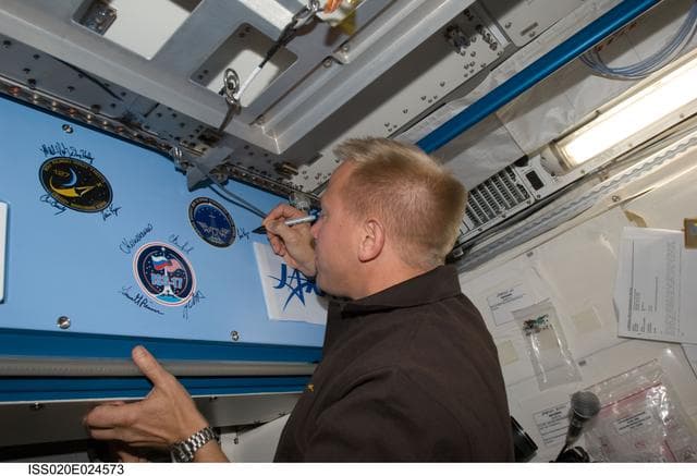 NASA image: Kopra  with STS-127 patch in JPM