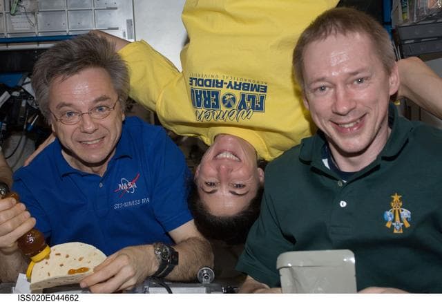 NASA image: Thirsk, De Winne and Stott in Node 1