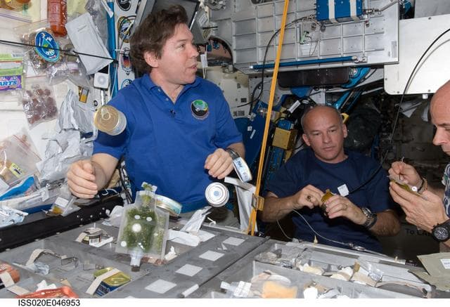 NASA image: Crewmembers share meal in Node 1