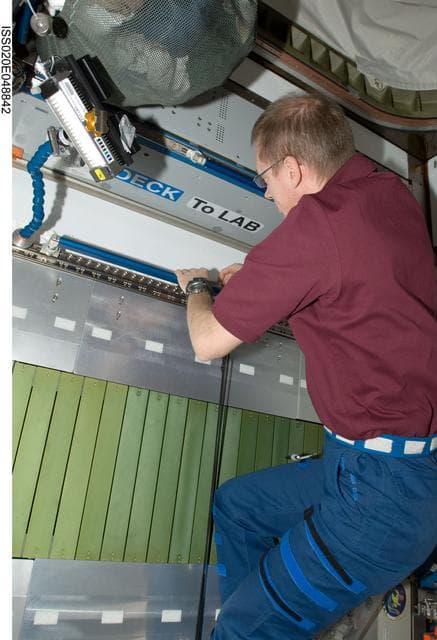 NASA image: Installation of the new T2 treadmill COLBERT