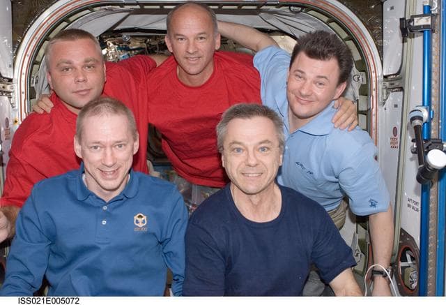 NASA image: View of Expedition 21 Crew Members posing for a photo in the Node 2