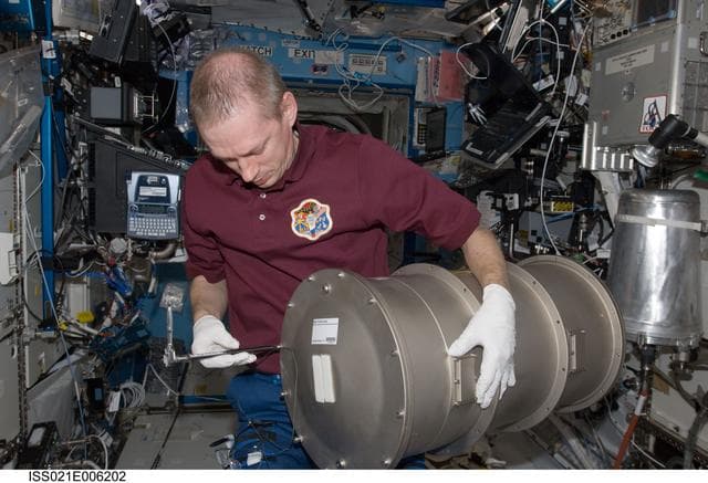 NASA image: CDR Frank De Winne during MSRR Commissioning Activities