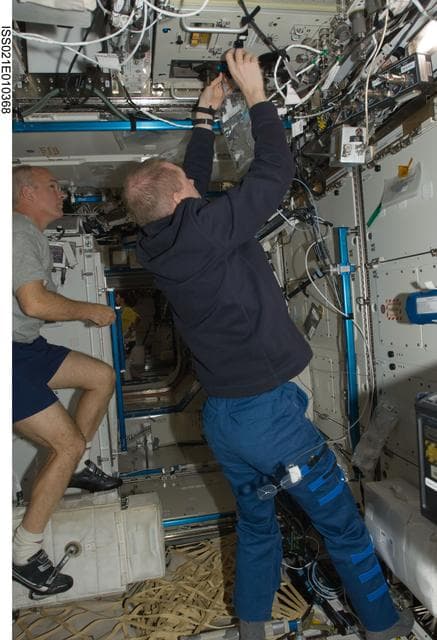 NASA image: CDR De Winne takes Water Samples for analysis in the US Lab