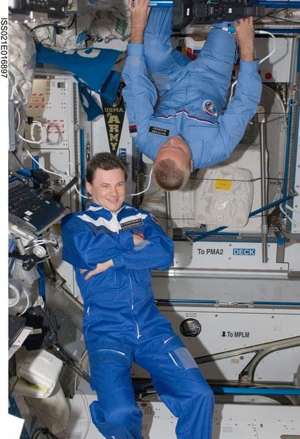 NASA image: Expedition 21 Crew Members participate in PAO Interview in the Node 2