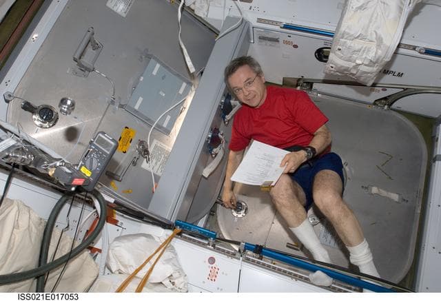 NASA image: View of FE Thirsk during Vestibule Depress Procedures