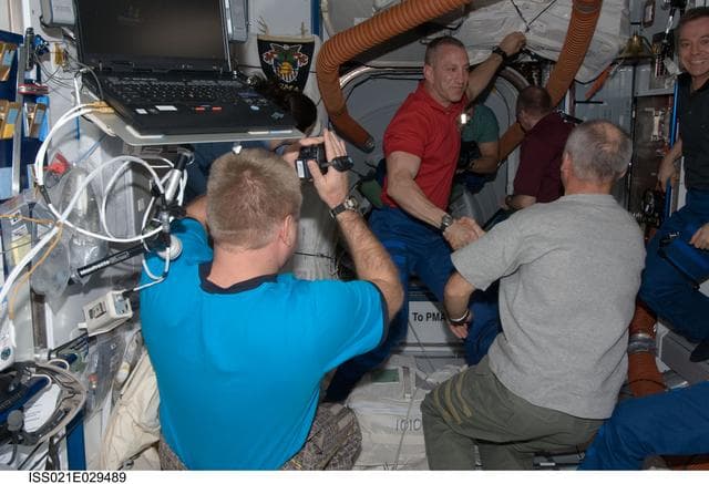 NASA image: Expedition 21 and STS-129 Crew Members in the Node 2