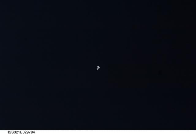 NASA image: View of the Shuttle Atlantis approaching the ISS