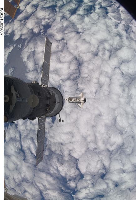 NASA image: View of the Shuttle Atlantis approaching the ISS