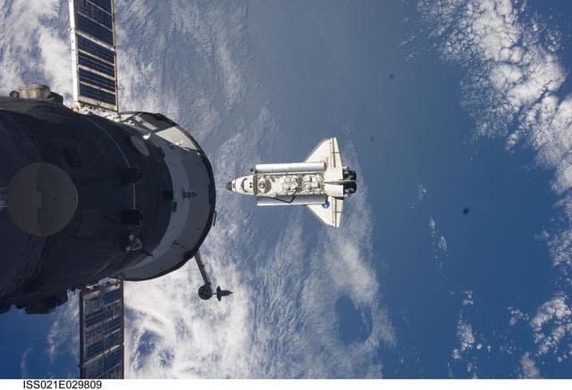 NASA image: View of the Shuttle Atlantis approaching the ISS