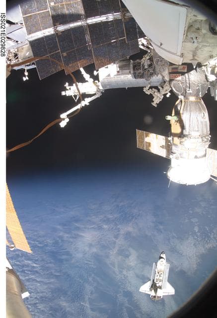 NASA image: View of the Shuttle Atlantis approaching the ISS