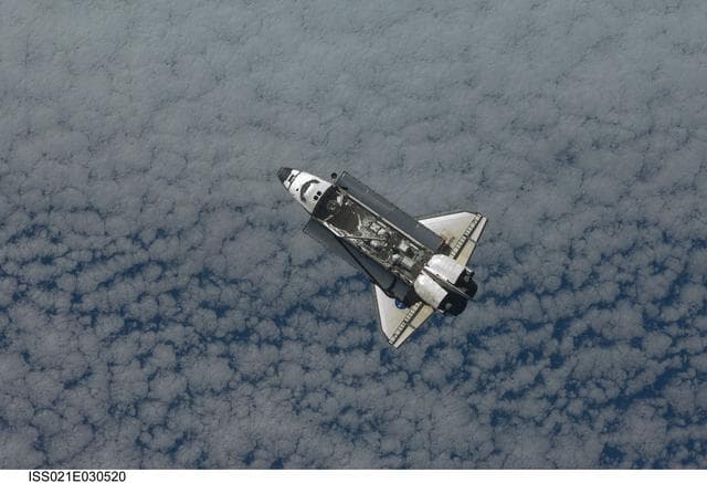 NASA image: View of the Shuttle Atlantis approaching the ISS