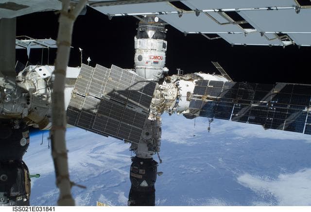 NASA image: Exterior view of the ISS taken during EVA3