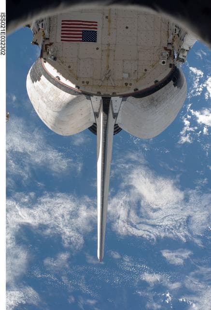 NASA image: View of Atlantis Vertical Stabilizer and OMS Pods