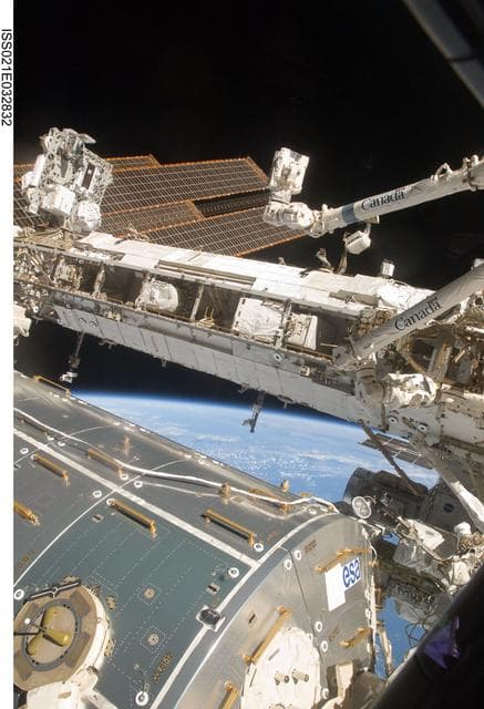 NASA image: Exterior view of the ISS taken from the Shuttle Atlantis Flight Deck