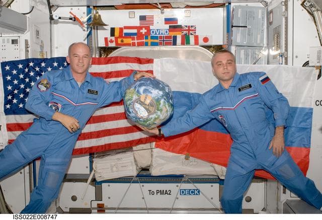 NASA image: Williams and Suraev in the Node 2 during Expedition 22