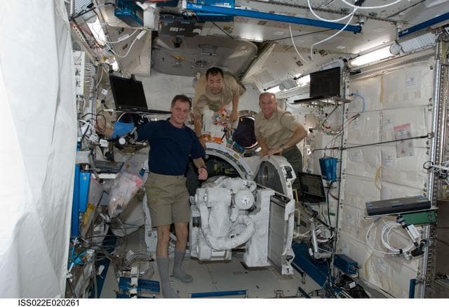 NASA image: Expedition 22 Crewmembers at JEMRMS SFA in the JPM during Expedition 22