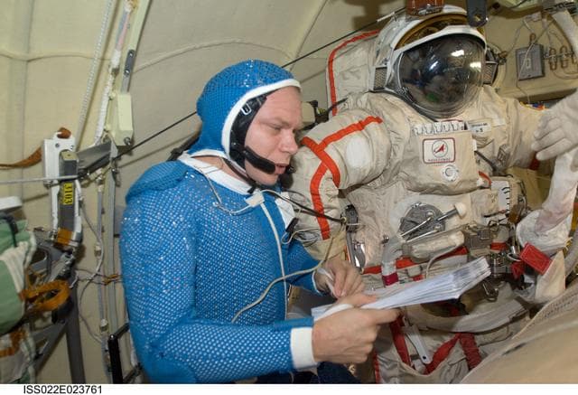 NASA image: Kotov wears LCVG in the Pirs DC-1 during Expedition 22
