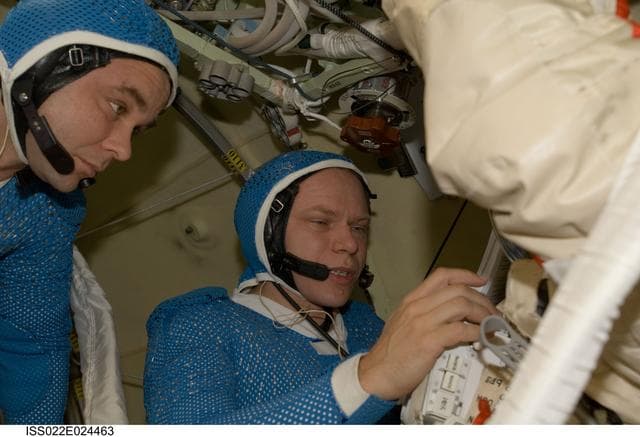 NASA image: Suraev and Kotov in the Pirs DC-1 during Expedition 22