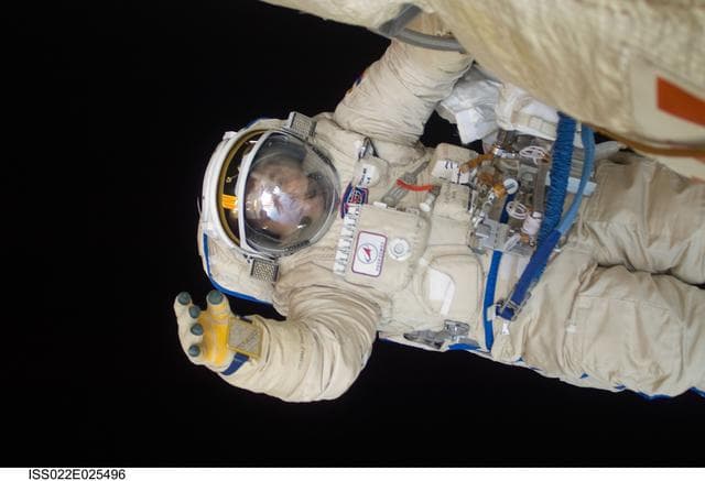 NASA image: Suraev works to setup the Mini-Research Module 2 (MRM2) during EVA 24