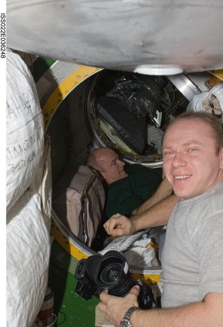 NASA image: Williams and Kotov working in the Pirs DC 1 during Expedition 22
