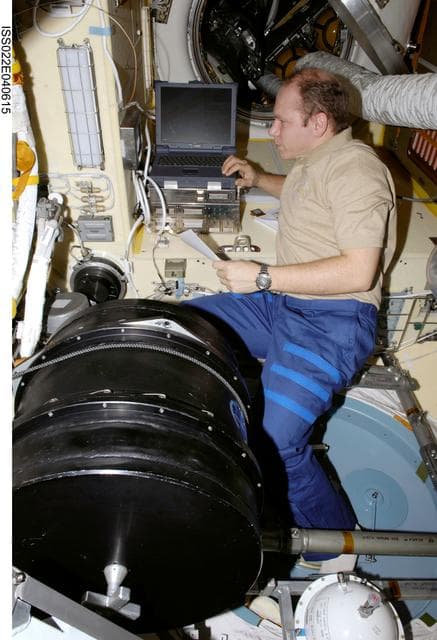 NASA image: Kotov works with Plasma Crystal-3+ Experiment in the SM during Expedition 22
