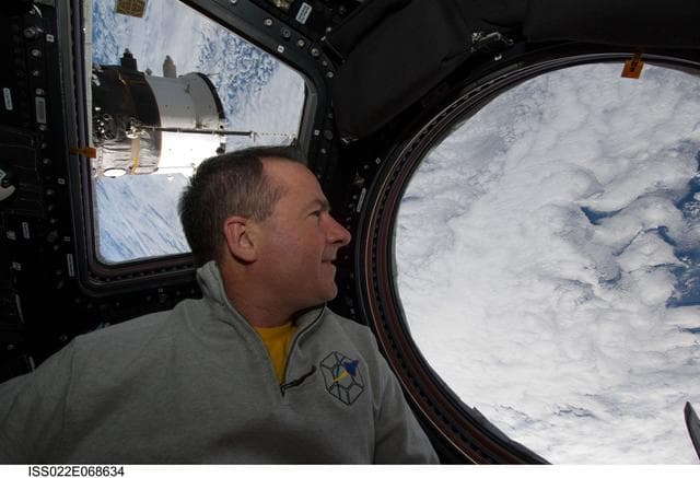 NASA image: Robinson plays guitar in the Cupola Module during Joint Operations