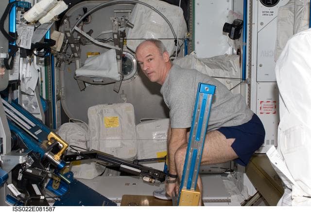 NASA image: Williams exercises on the ARED in the Node 3 during Expedition 22