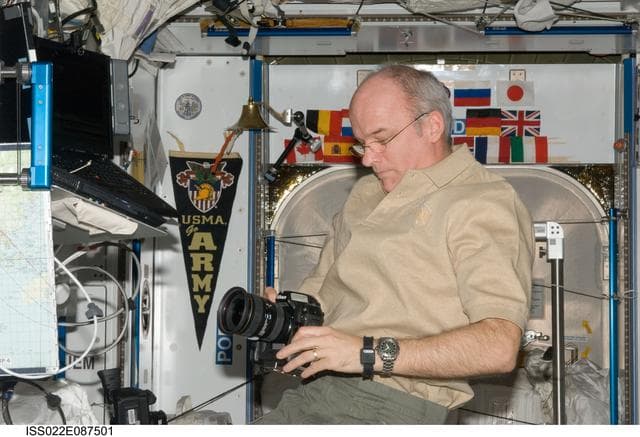 NASA image: Williams looks at camera in the Node 2 during Expedition 22