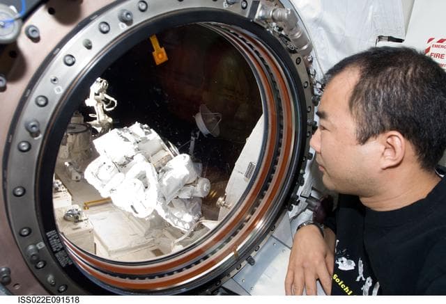 NASA image: Noguchi at JPM window during Expedition 22
