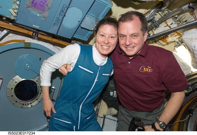 NASA image: Dyson and Creamer following Soyuz TMA-18/22S Hatch Opening